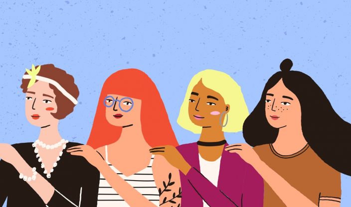 Frauen halten sich an der Schulter