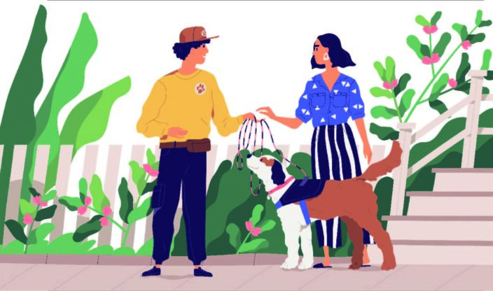 Zwei Menschen mit Hund